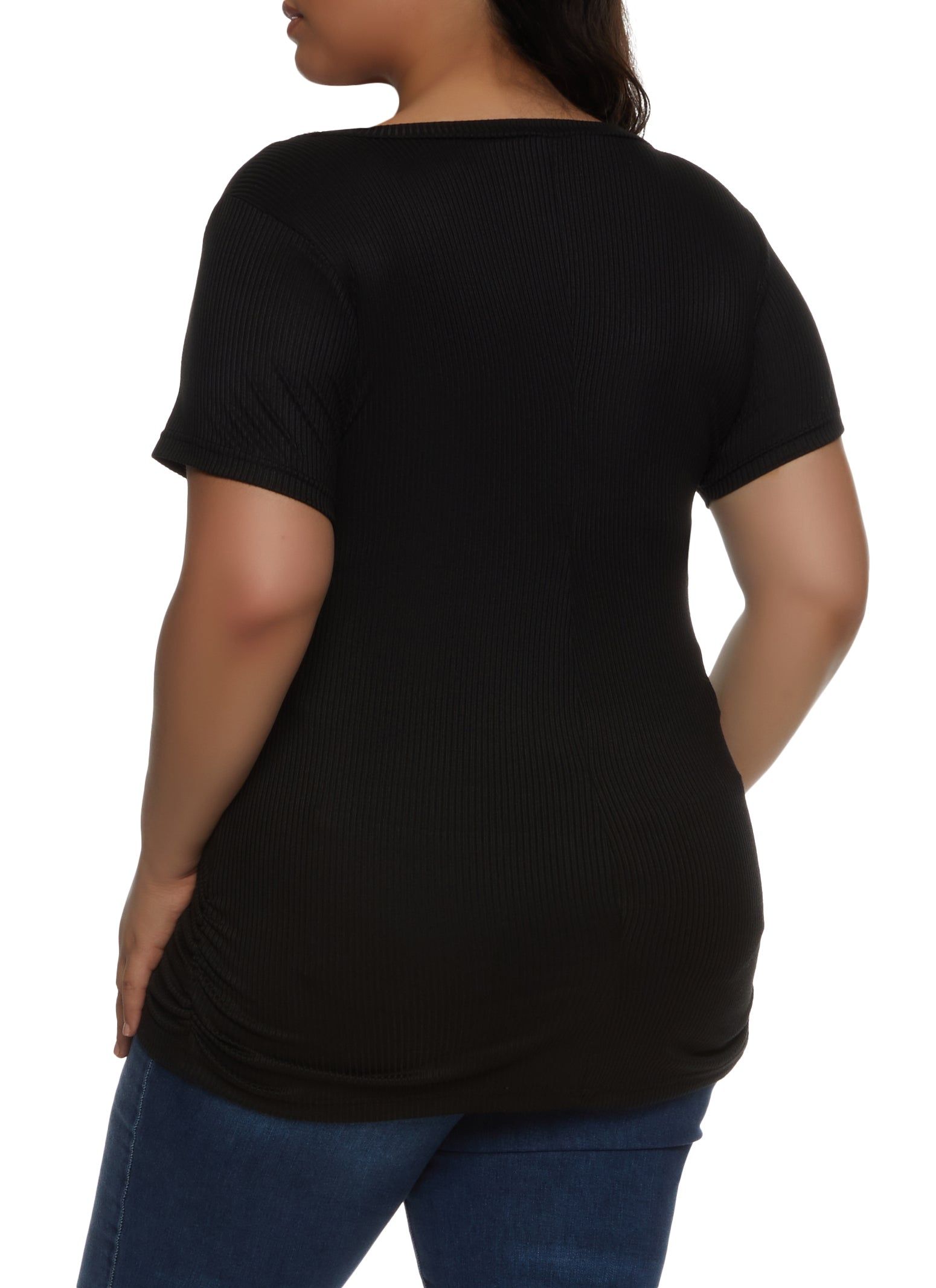 Plus Size Rib Knit Ruched Side V Neck Tee sold by Rainbow product image thumbnail 2