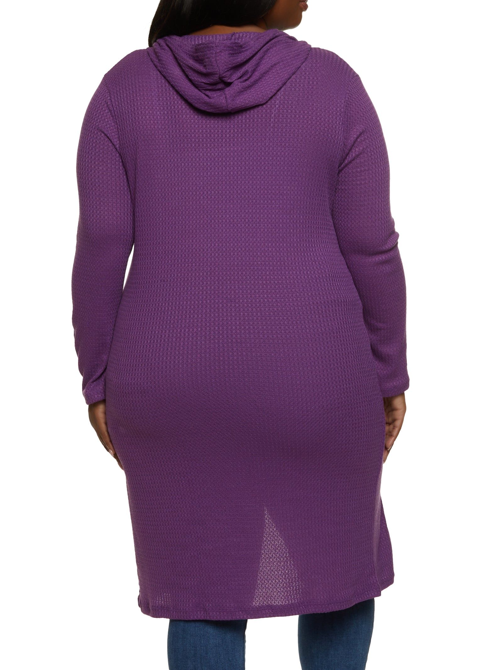 Plus Size Waffle Knit Hooded Long Cardigan sold by Rainbow product image thumbnail 2
