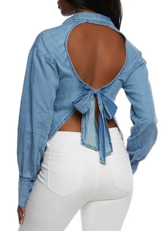 Denim Open Tie Back Shirt sold by Rainbow