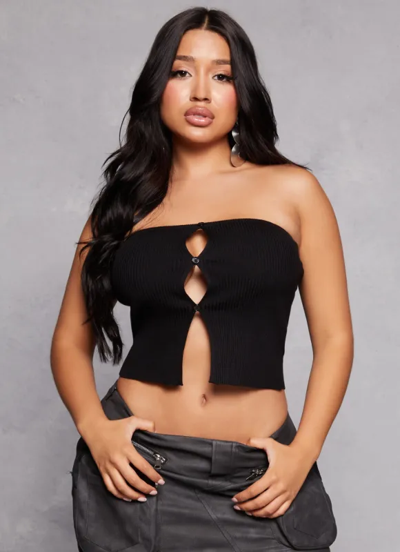 Ribbed Knit Button Front Tube Top sold by Rainbow