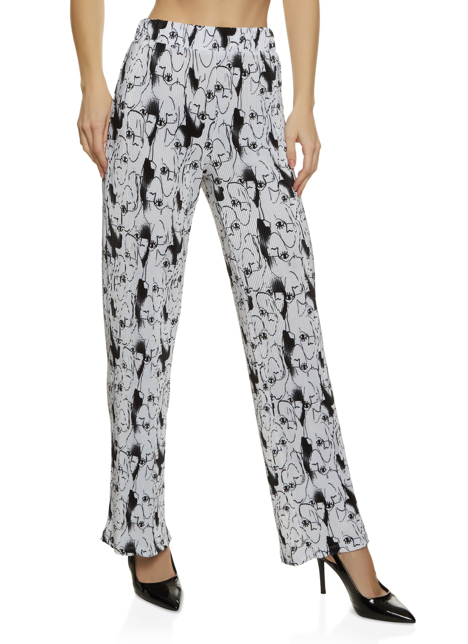 Plisse Face Print Wide Leg Pants sold by Rainbow