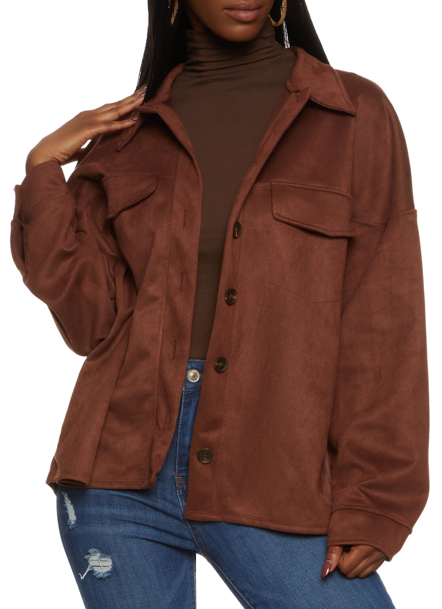 Faux Suede Button Front Shirt sold by Rainbow