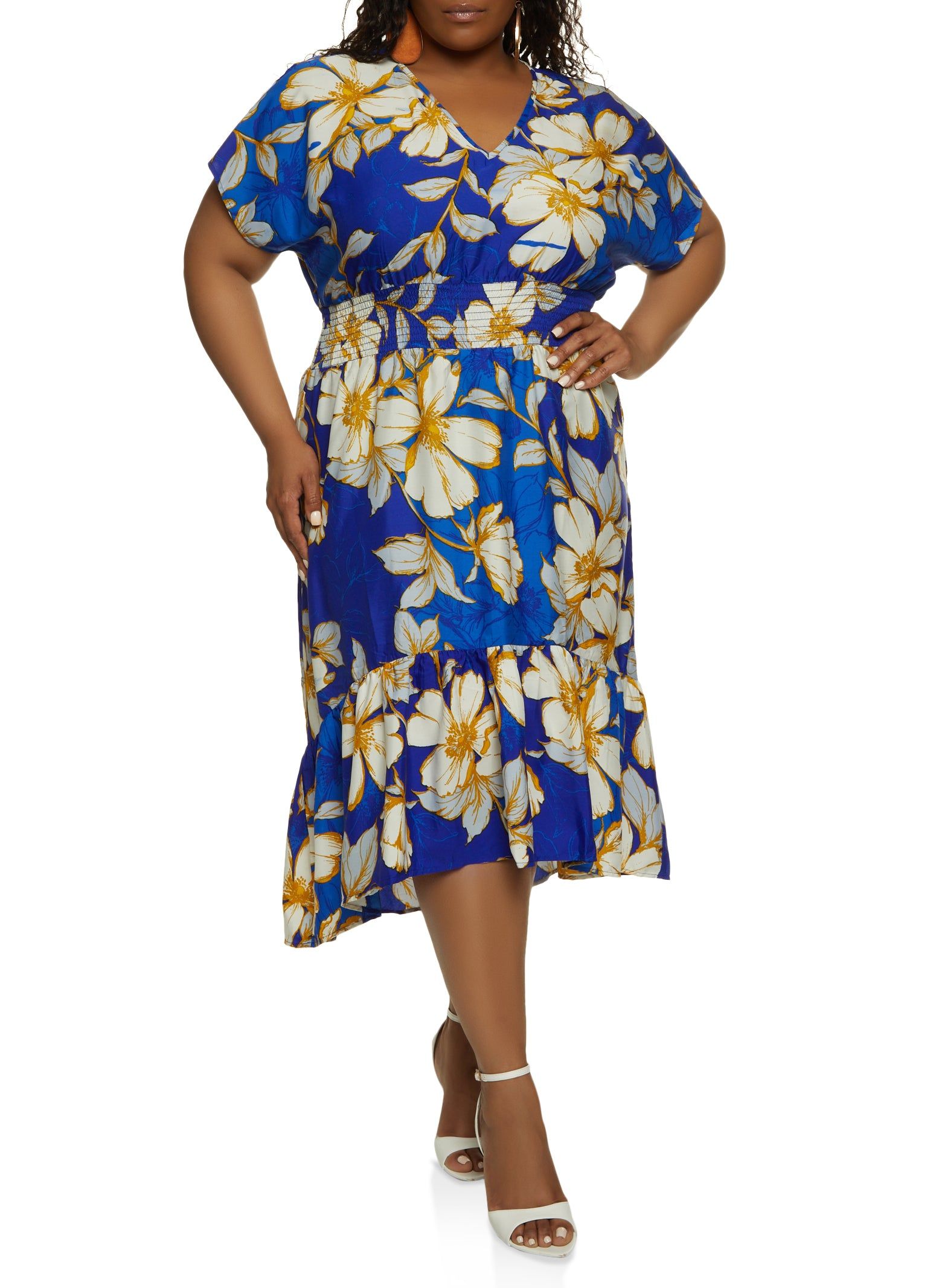 Plus Size Floral Print Smocked V Neck Dress sold by Rainbow product image thumbnail 2