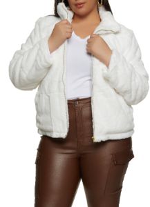 Plus Size Zip Front Faux Fur Jacket sold by Rainbow