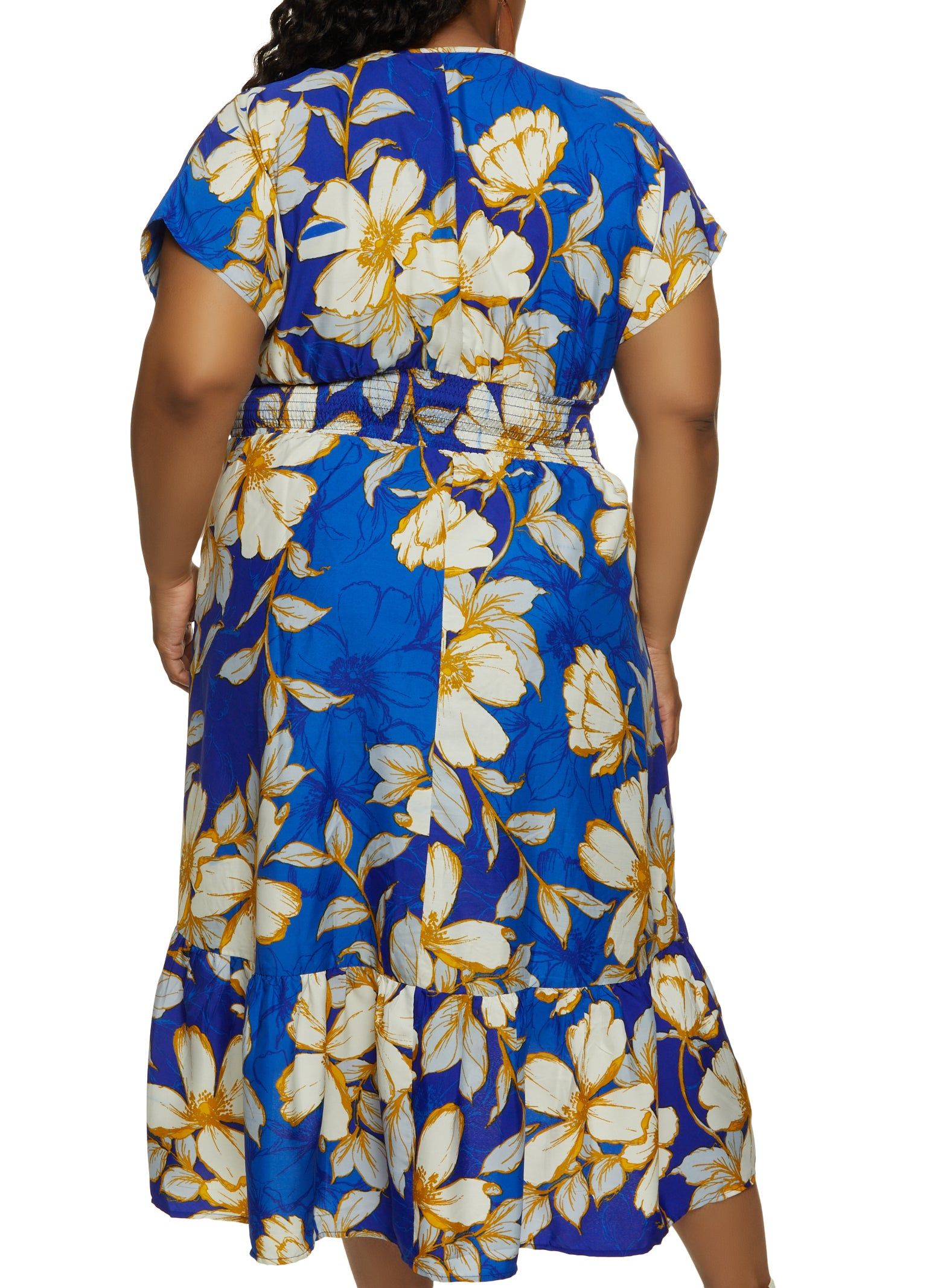 Plus Size Floral Print Smocked V Neck Dress sold by Rainbow product image thumbnail 3