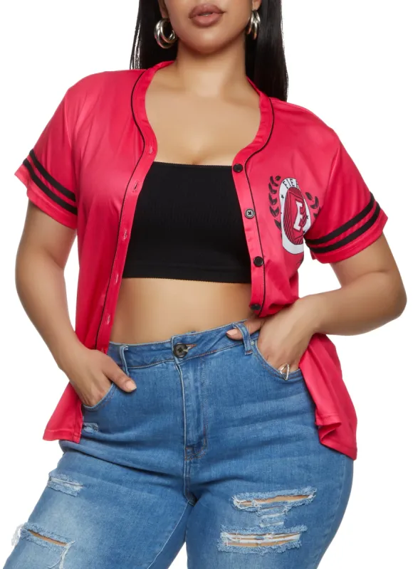 Plus Size Varsity Stripe Fierce Graphic Baseball Shirt sold by Rainbow