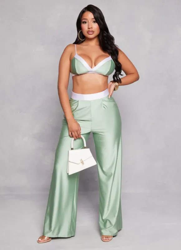 Elastic Waistband Pleated Wide Leg Pants sold by Rainbow