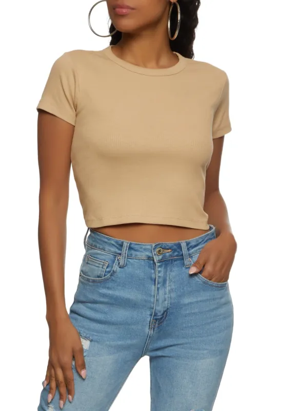 Basic Crew Neck Cropped T Shirt sold by Rainbow