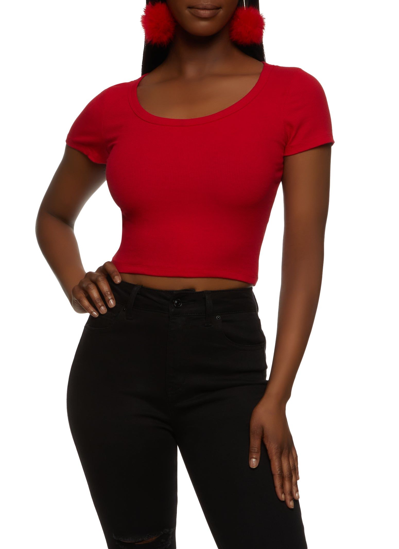 Rib Knit Scoop Neck Crop Top sold by Rainbow
