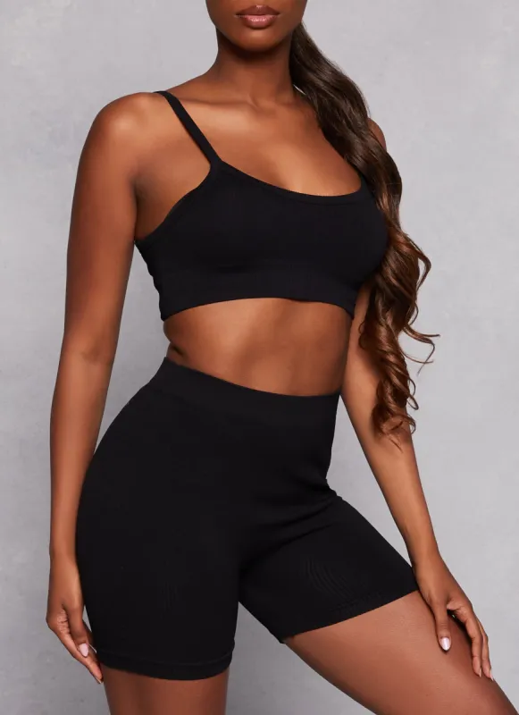 Seamless Ribbed Cropped Cami and Biker Shorts sold by Rainbow