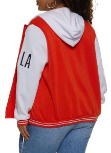 Plus Size 23 Patch Graphic Hooded Baseball Jacket sold by Rainbow