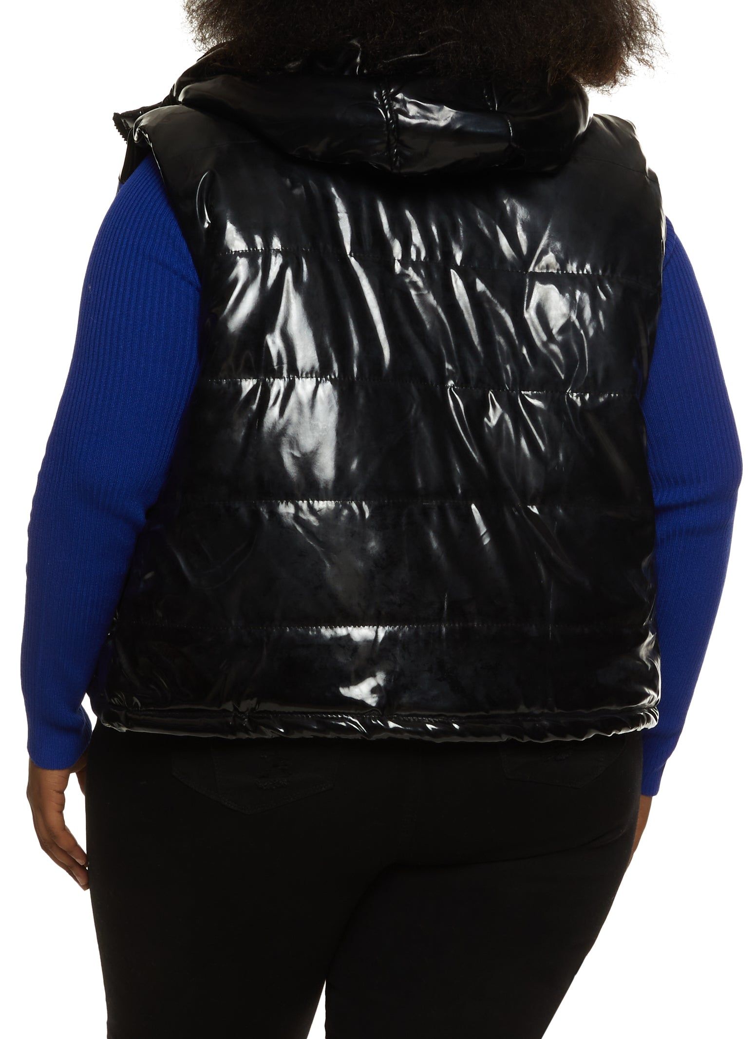 Plus Size Color Block Faux Patent Leather Puffer Vest sold by Rainbow product image thumbnail 2