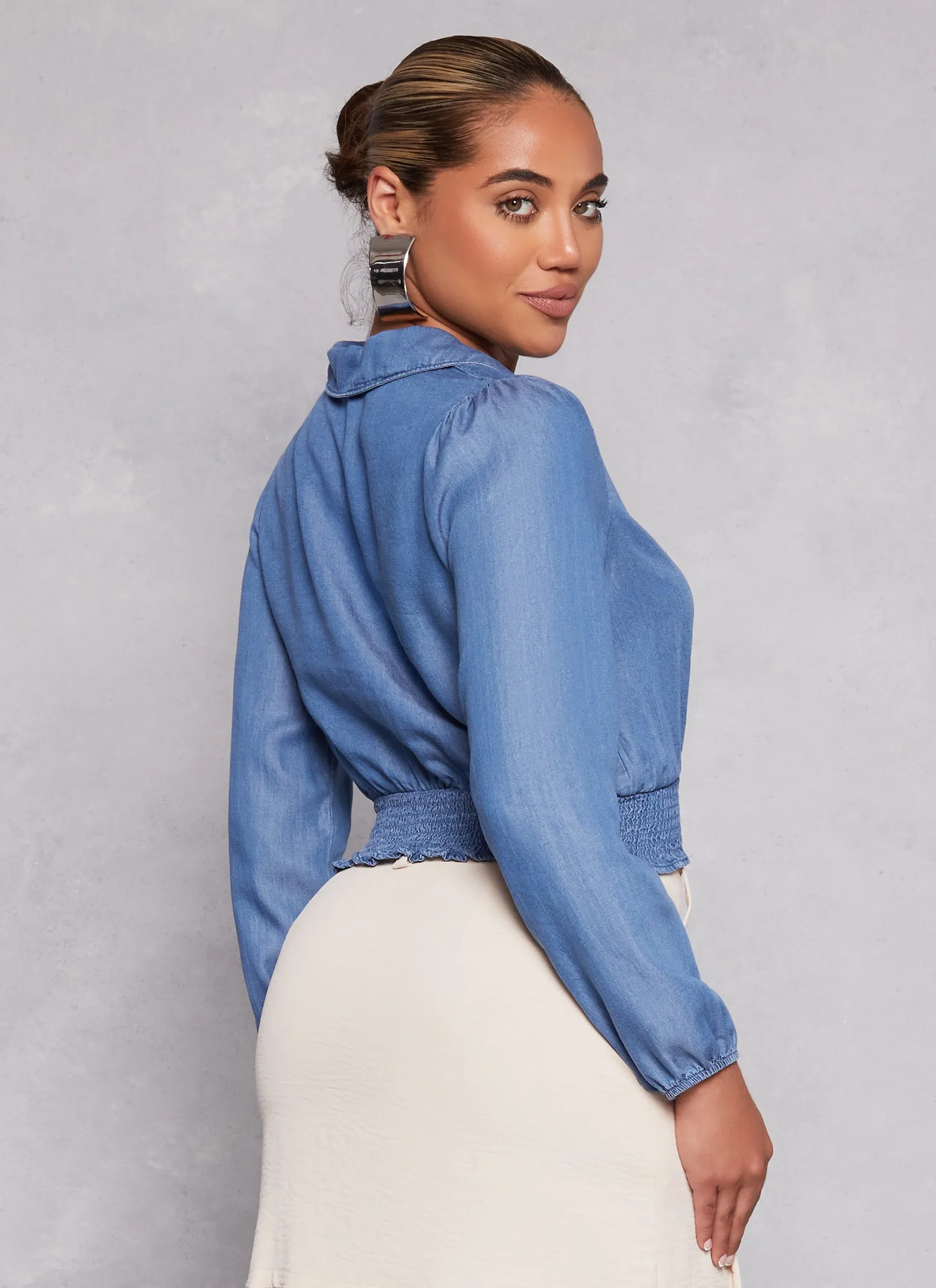 Chambray Faux Wrap Crop Top sold by Rainbow product image thumbnail 3