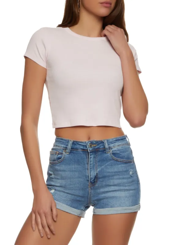 Basic Crew Neck Cropped T Shirt sold by Rainbow