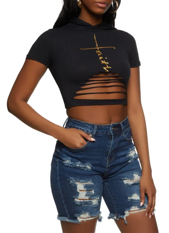 Faith Laser Cut Hooded Graphic Tee sold by Rainbow