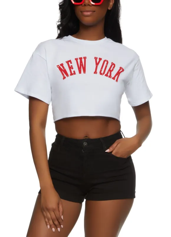 New York Rhinestone Crop Top sold by Rainbow