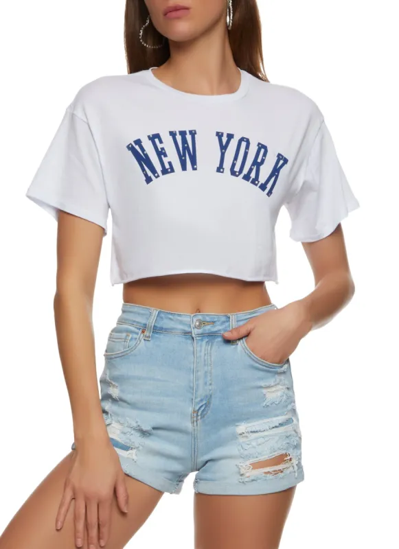 New York Rhinestone Crop Top sold by Rainbow