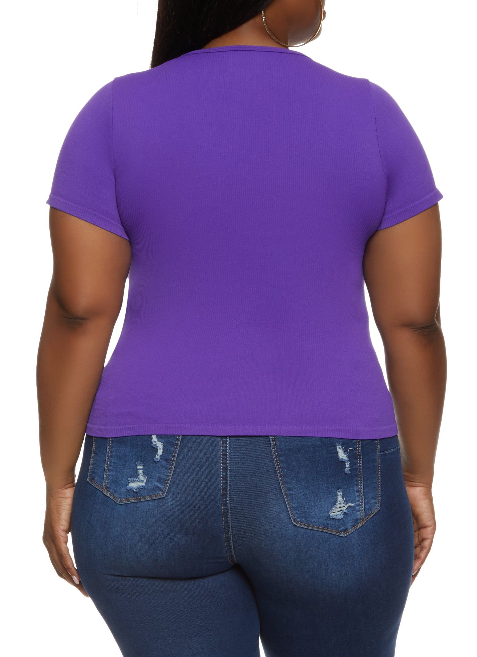 Plus Size Ribbed Chain Caged V Neck Tee sold by Rainbow product image thumbnail 2