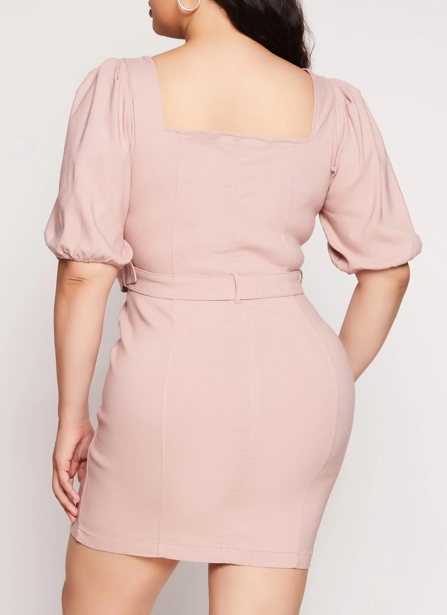 Plus Size Twill Zip Front Puff Sleeve Dress sold by Rainbow product image thumbnail 3