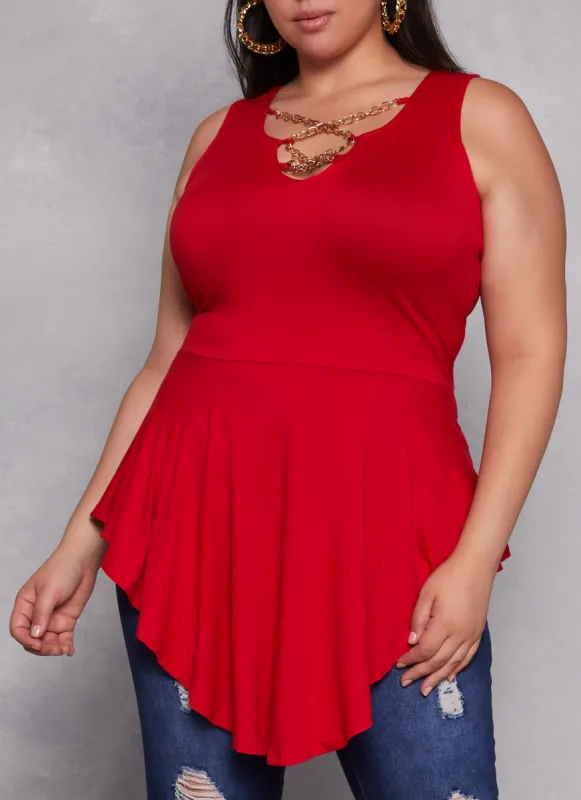 Plus Size Chain Detail Peplum Tunic Tank Top sold by Rainbow