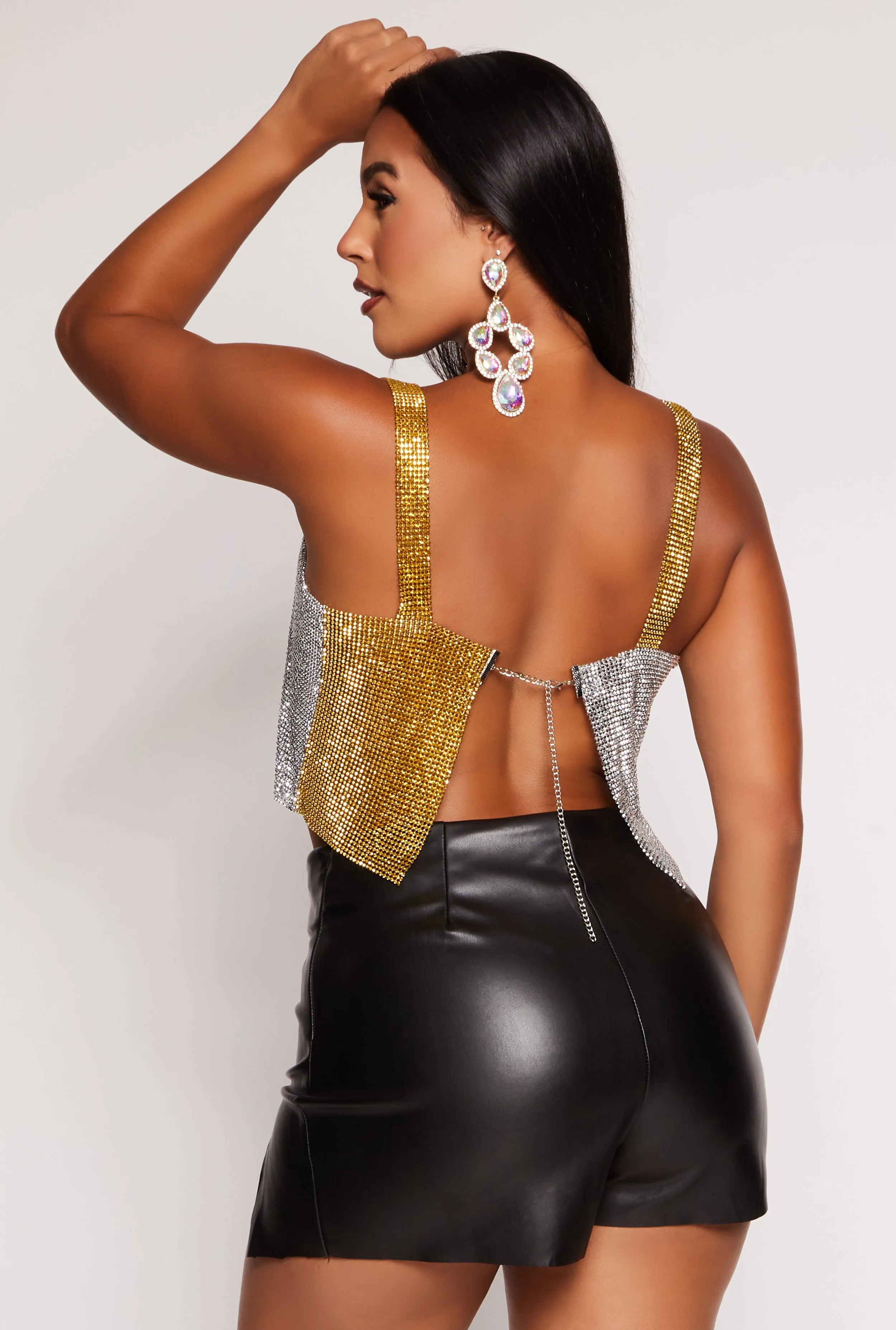 Metallic Rhinestone Cowl Neck Cropped Tank Top sold by Rainbow product image thumbnail 3