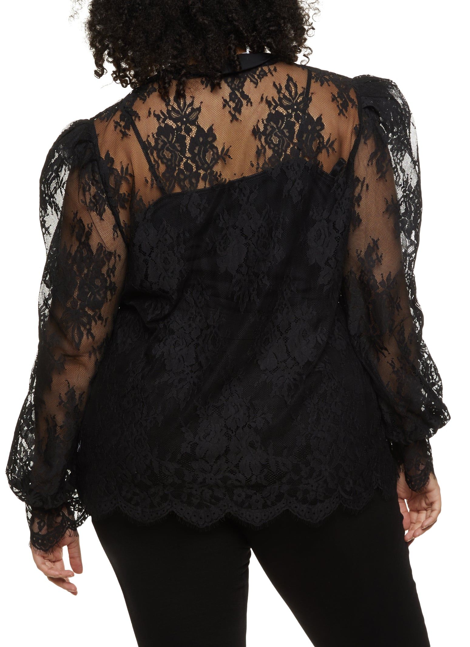 Plus Size Lace Tie Neck Long Puff Sleeve Top sold by Rainbow product image thumbnail 2