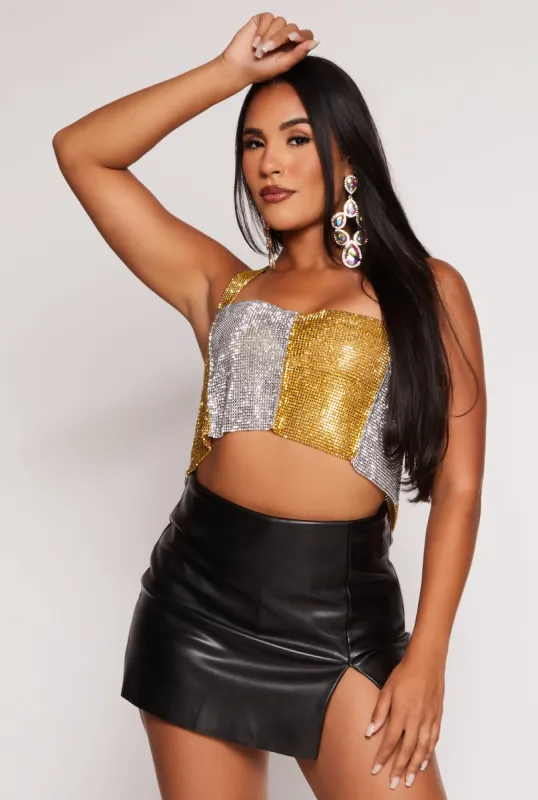 Metallic Rhinestone Cowl Neck Cropped Tank Top sold by Rainbow