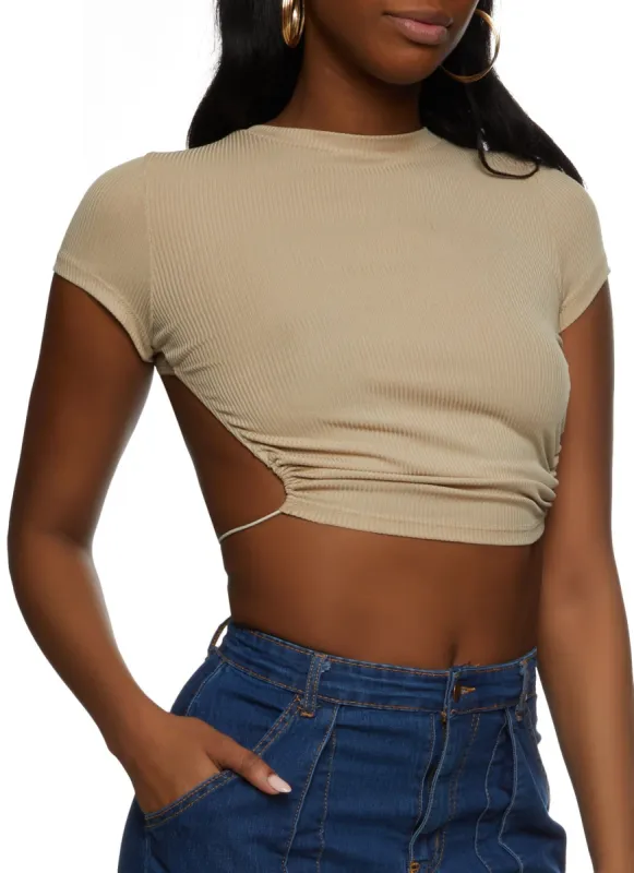 Rib Knit Open Back Crop Top sold by Rainbow