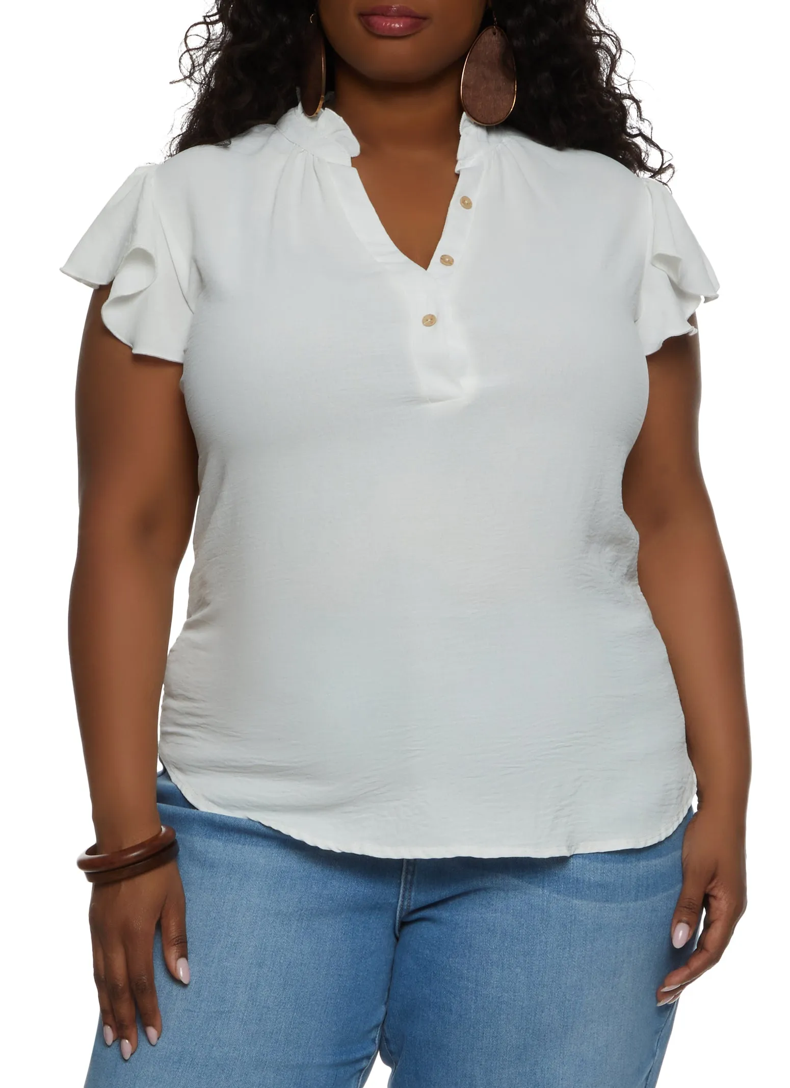 Plus Size Crepe Knit Flutter Sleeve Blouse sold by Rainbow