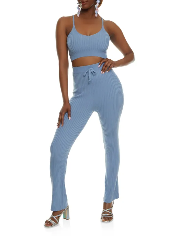 Ribbed Knit Cropped Cami and Pants Set sold by Rainbow
