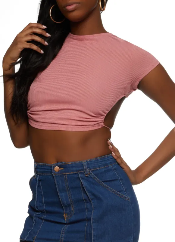 Rib Knit Open Back Crop Top sold by Rainbow
