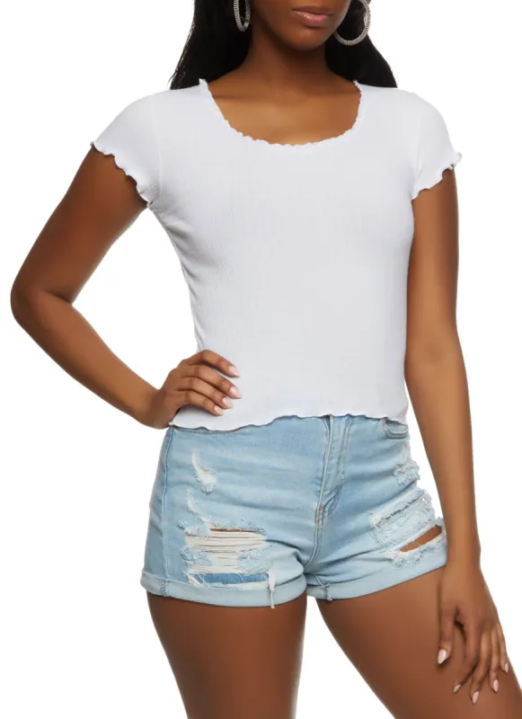 Rib Knit Lettuce Edge Tee sold by Rainbow