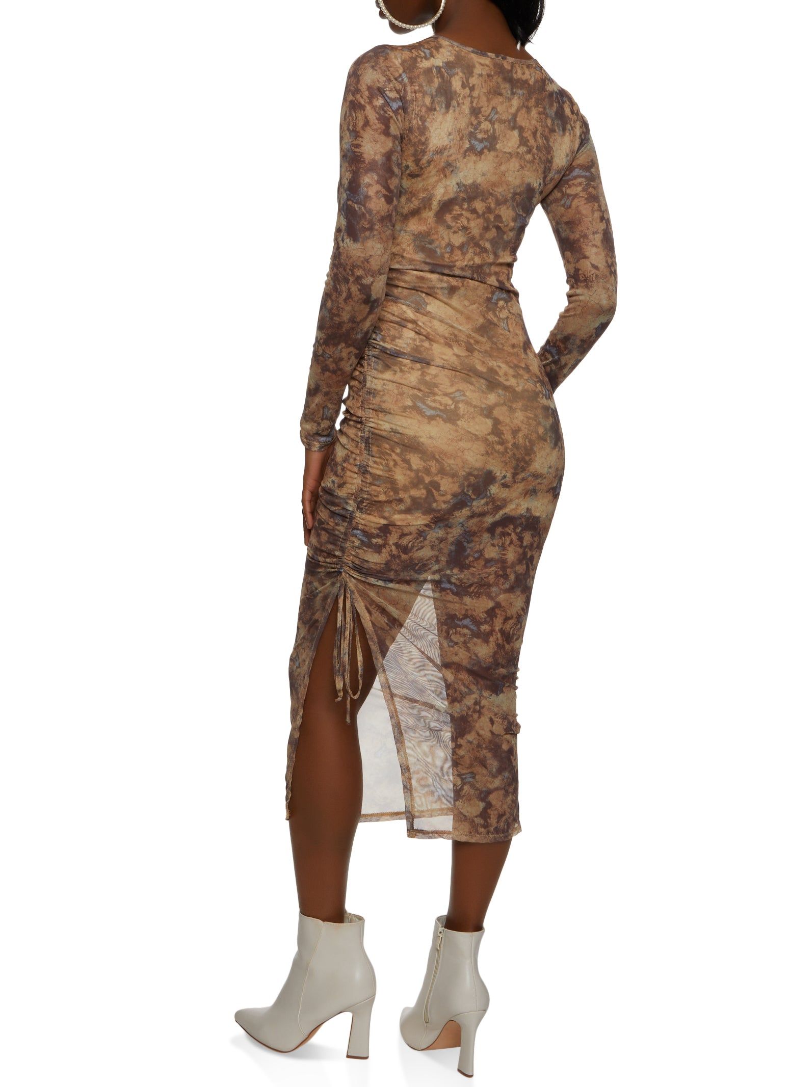 Mesh Printed Ruched Side Slit Midi Dress sold by Rainbow product image thumbnail 3