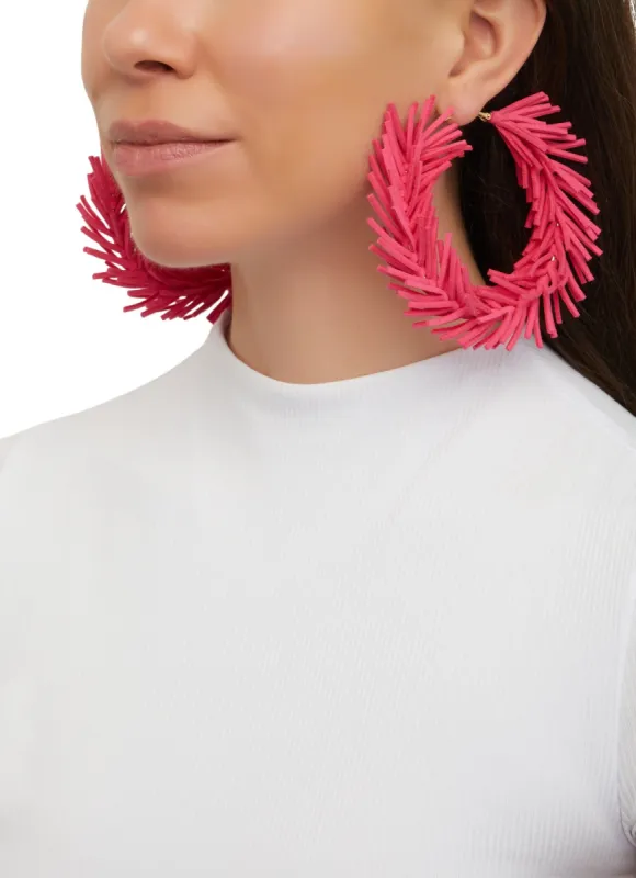 Faux Suede Fringed Hoop Earrings sold by Rainbow