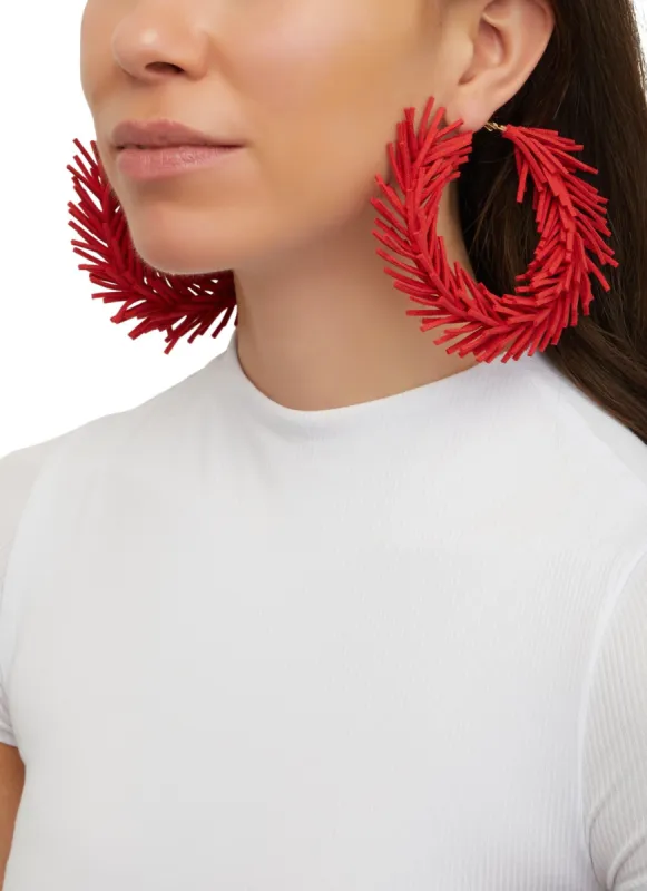 Faux Suede Fringed Hoop Earrings sold by Rainbow