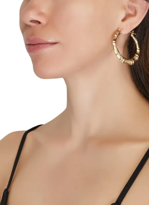 Metallic Assorted Bamboo Hoop Earrings sold by Rainbow