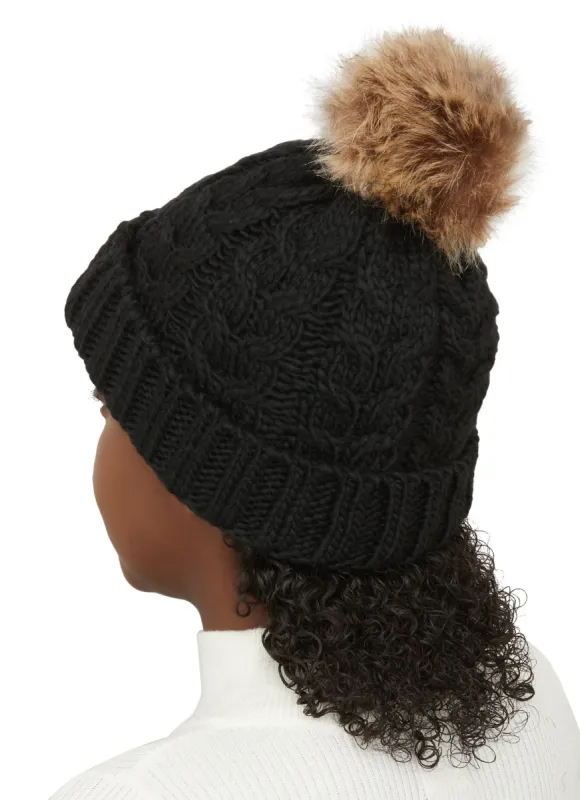 Cable Knit Pom Pom Beanie sold by Rainbow