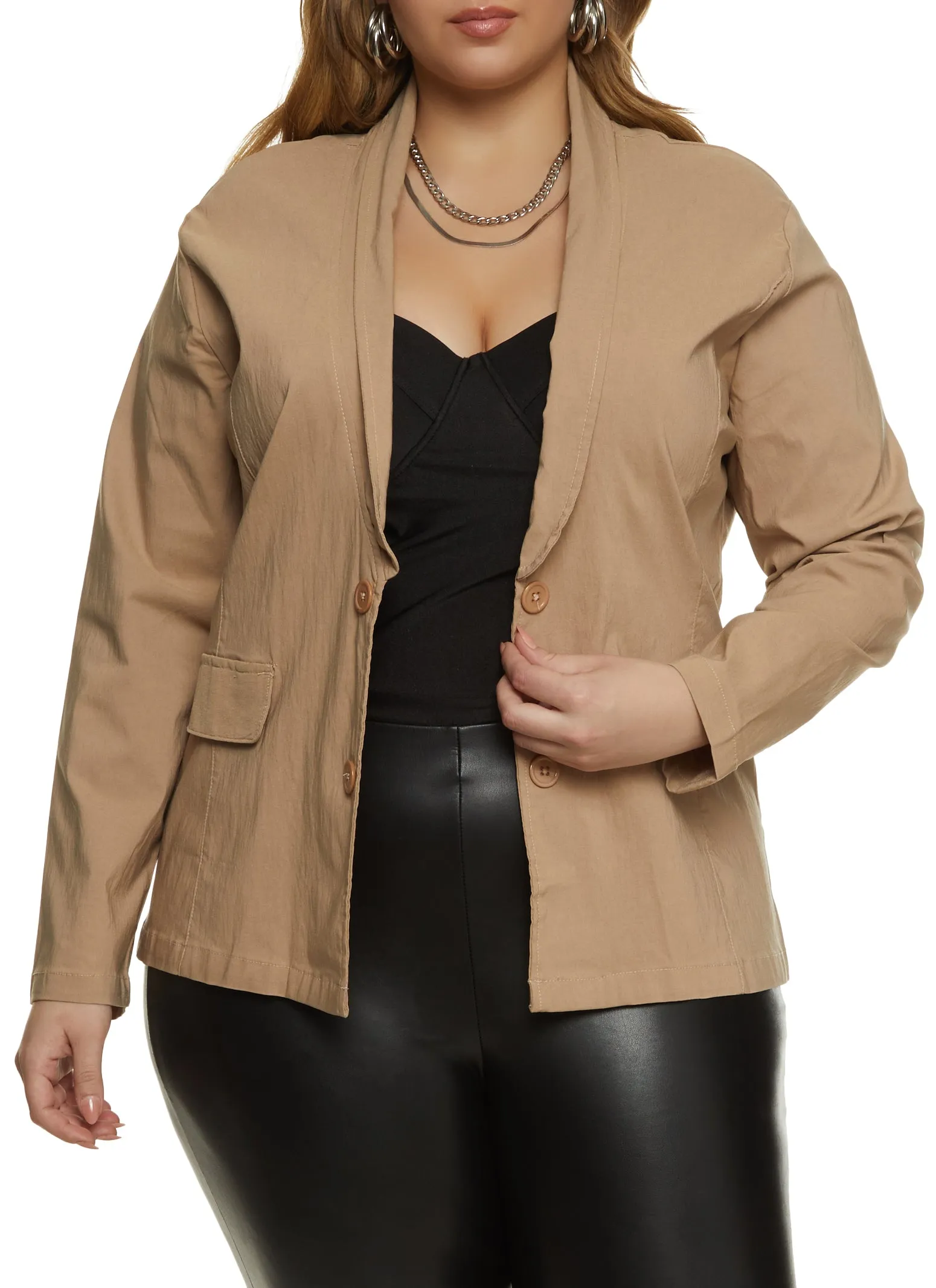 Plus Size Open Front Button Detail Blazer sold by Rainbow