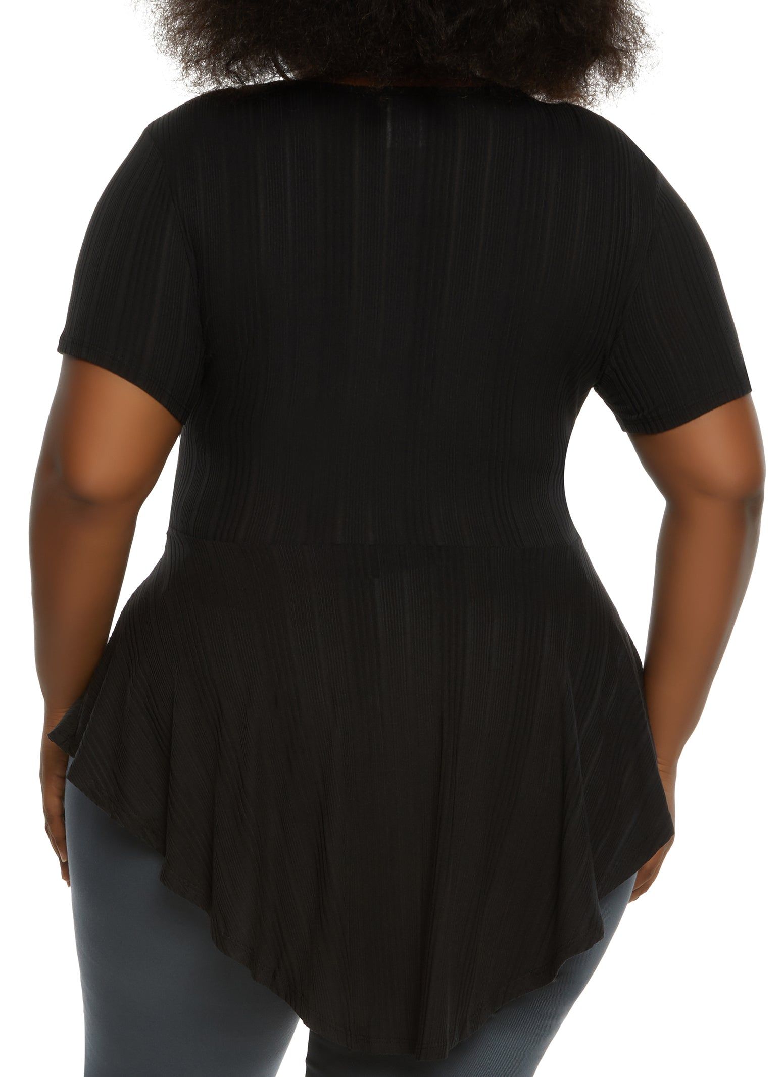 Plus Size Ribbed Hanky Hem Top with Necklace sold by Rainbow product image thumbnail 2
