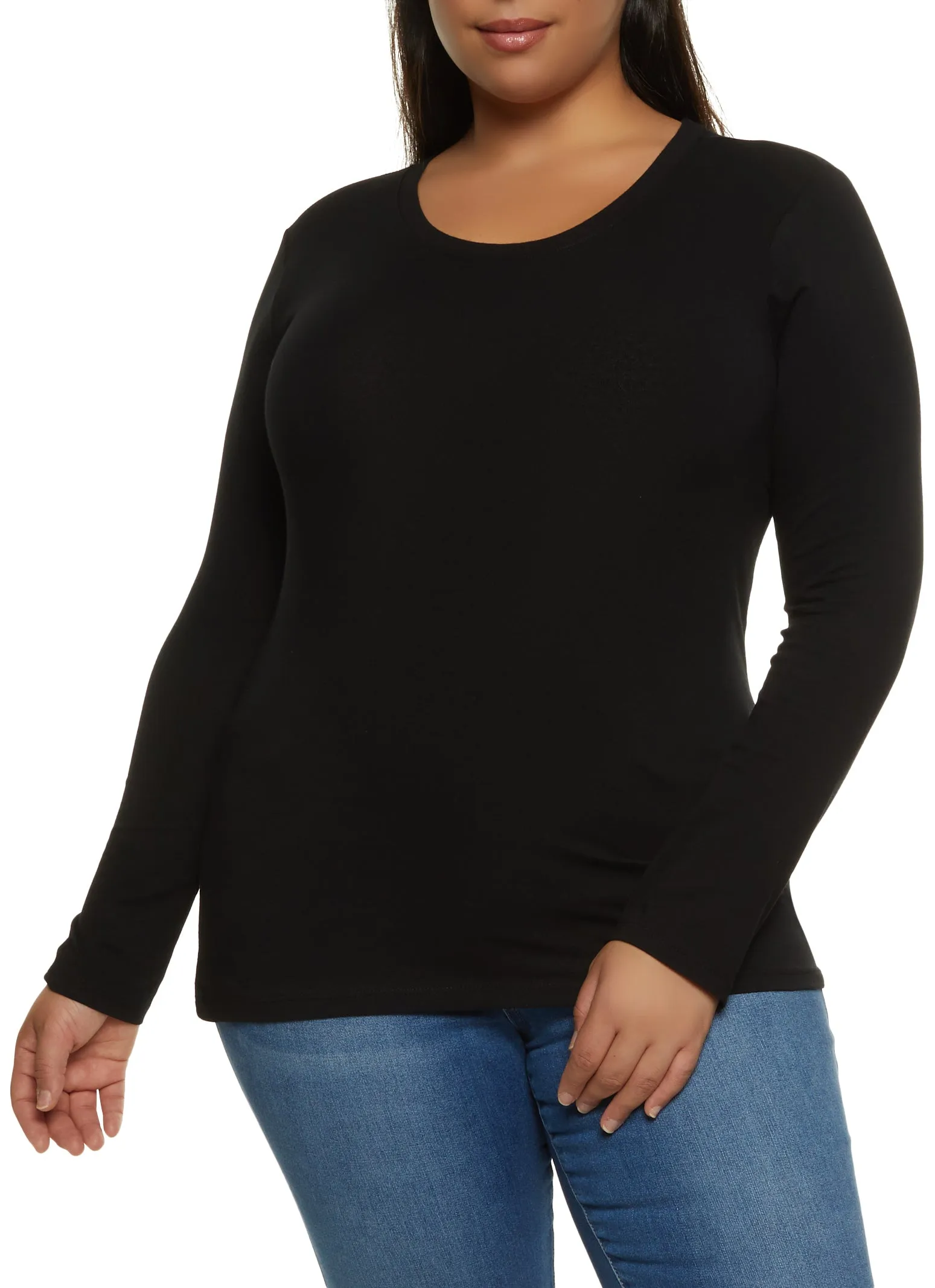 Plus Size Basic Crew Neck Long Sleeve Tee sold by Rainbow