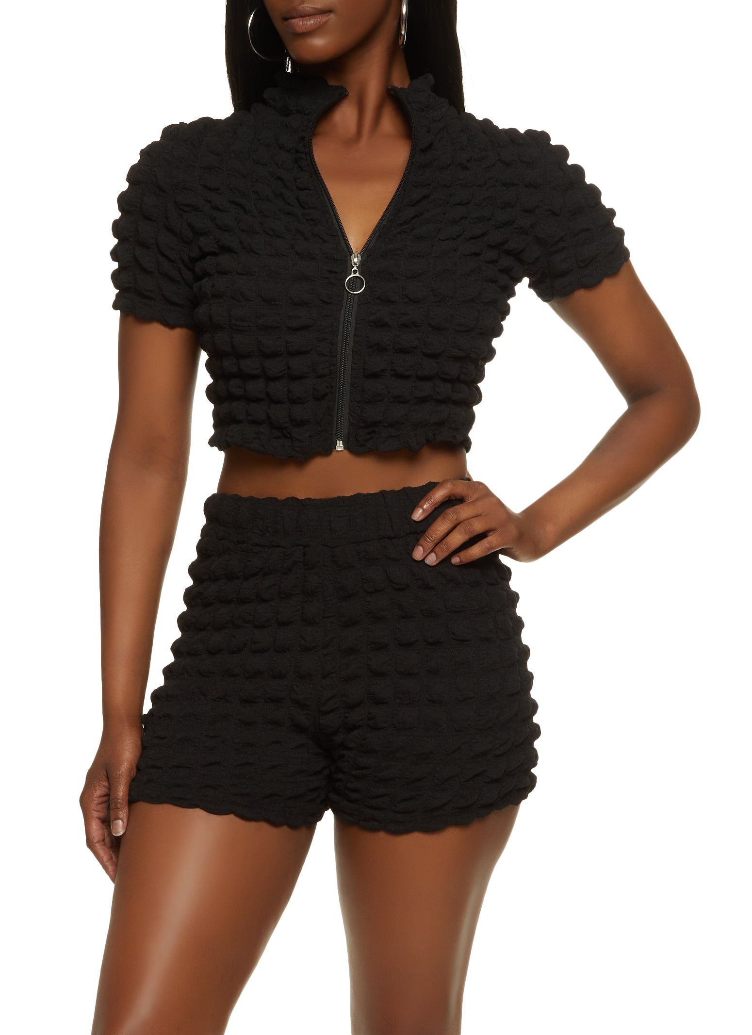 Bubble Knit Zip Up Crop Top and Shorts sold by Rainbow product image thumbnail 2