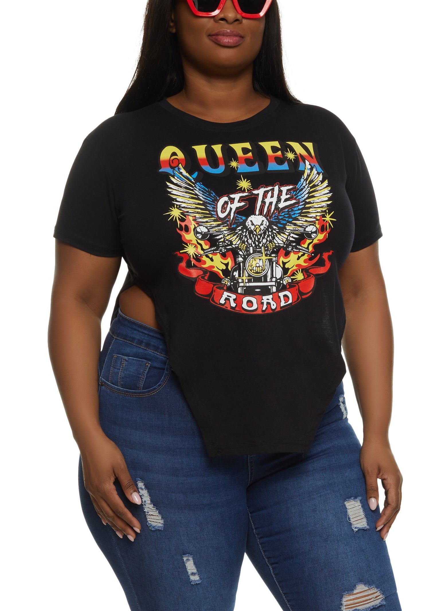 Plus Size Queen of The Road Hanky Hem Graphic Tee sold by Rainbow