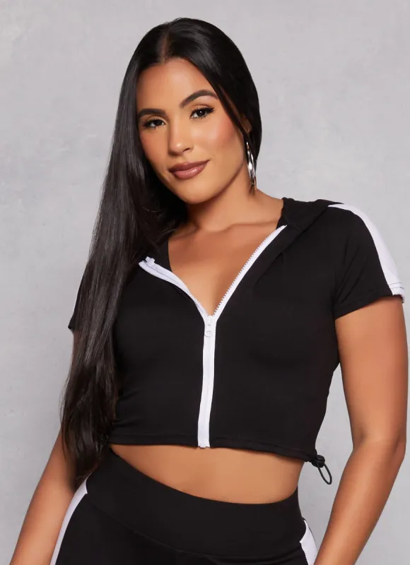 Zip Front Toggle Drawstring Hem Hoodie sold by Rainbow