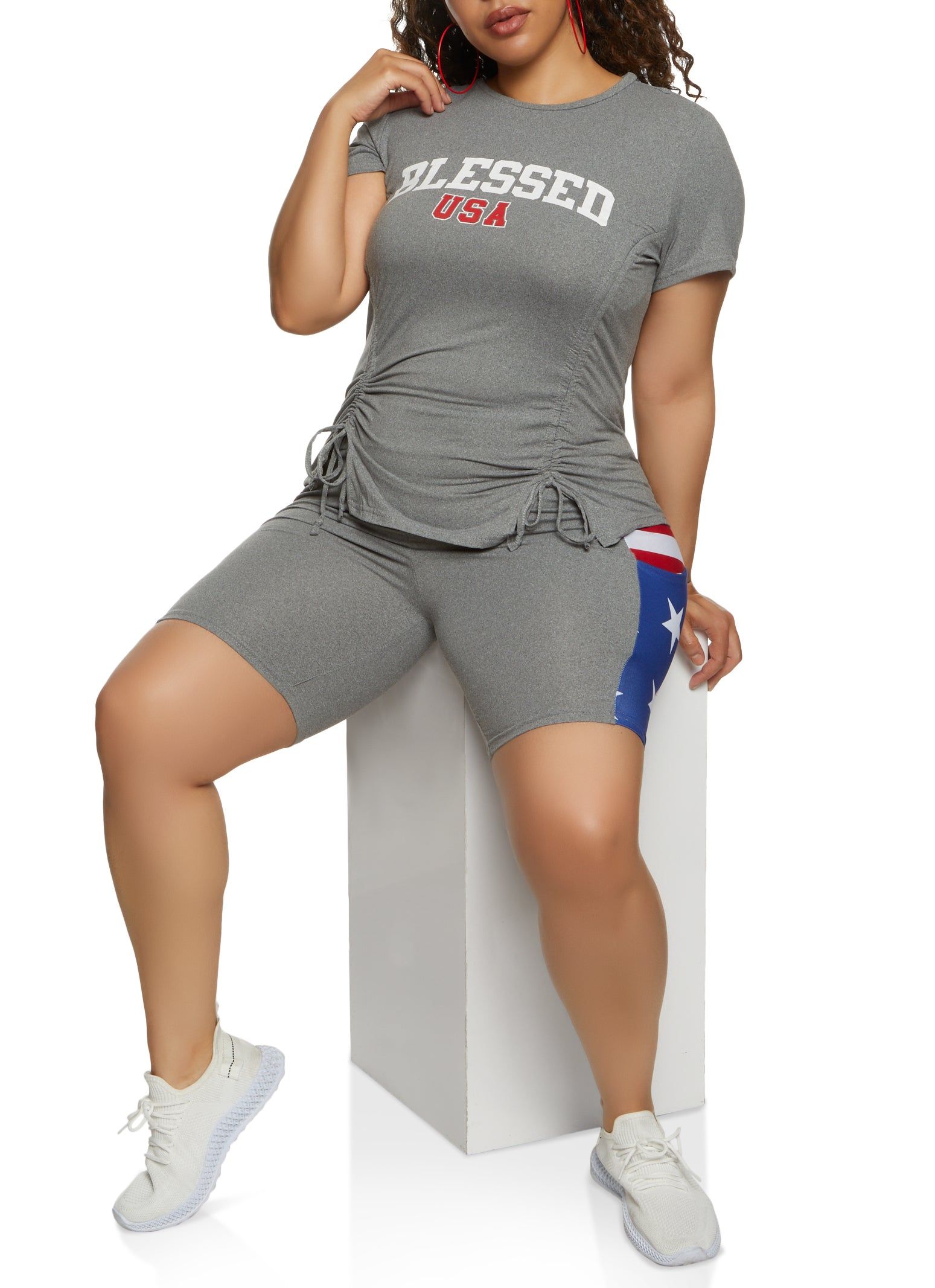 Plus Size Blessed USA Ruched Tee sold by Rainbow product image thumbnail 2
