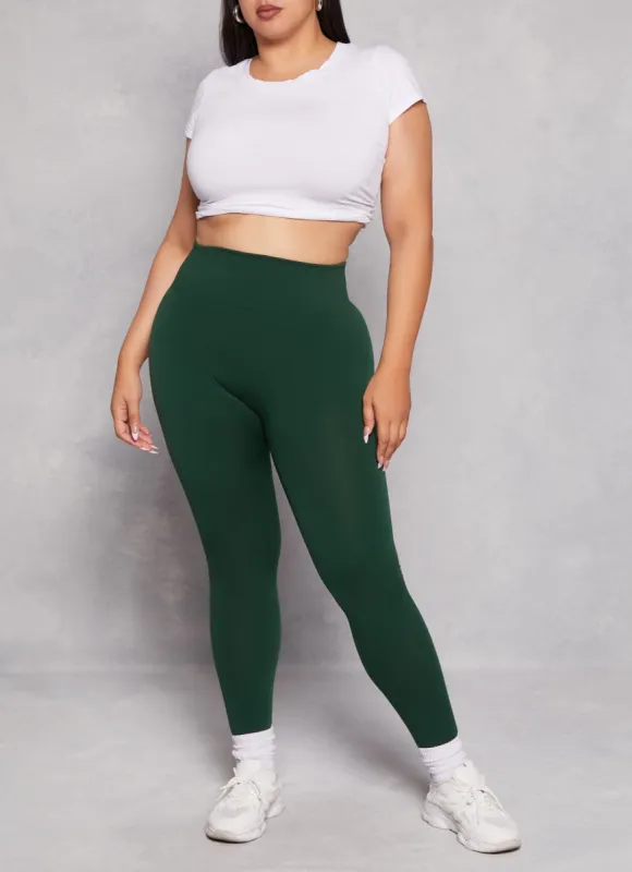 Plus Size Fleece Textured Waistband Leggings sold by Rainbow