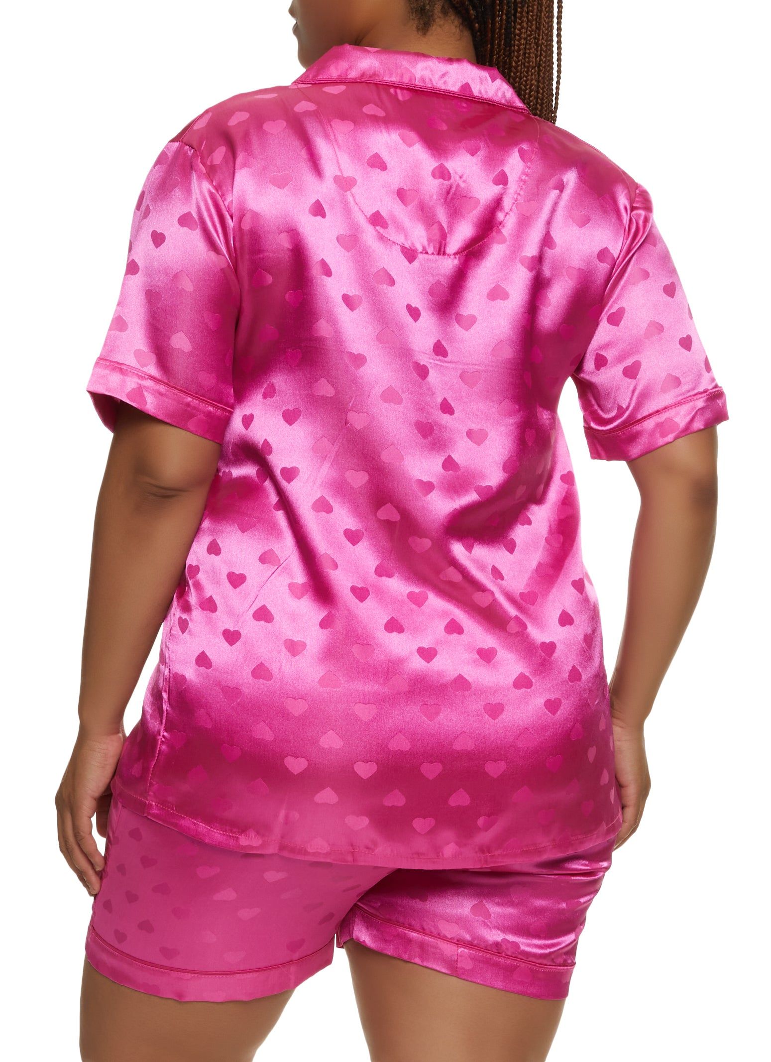 Plus Size Satin Heart Print Notch Collar Pajama Shirt and Shorts sold by Rainbow product image thumbnail 2