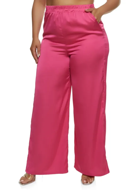 Plus Size Satin High Waist Palazzo Pants sold by Rainbow