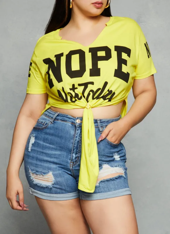 Plus Size Nope Not Today Notch Neck Tee sold by Rainbow
