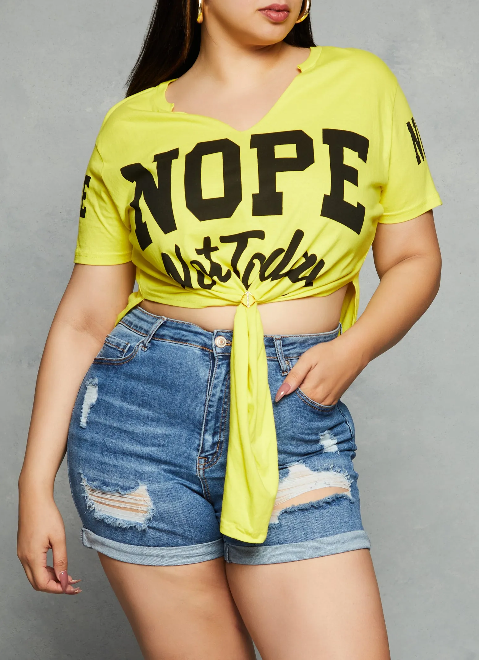Plus Size Nope Not Today Notch Neck Tee sold by Rainbow