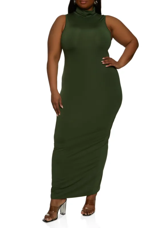 Plus Size Daisy Sleeveless Turtleneck Maxi Dress sold by Rainbow